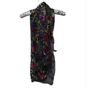 Black Floral Silk Velvet Burnout Scarf Romantic 70x21